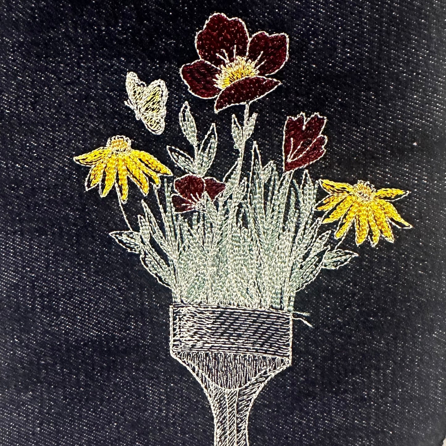 Denim embroidered tote bag