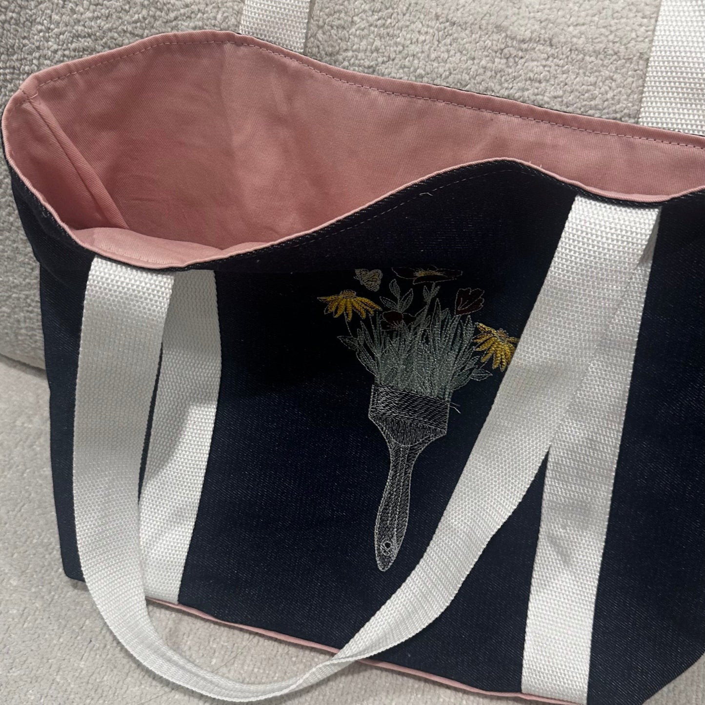 Denim embroidered tote bag