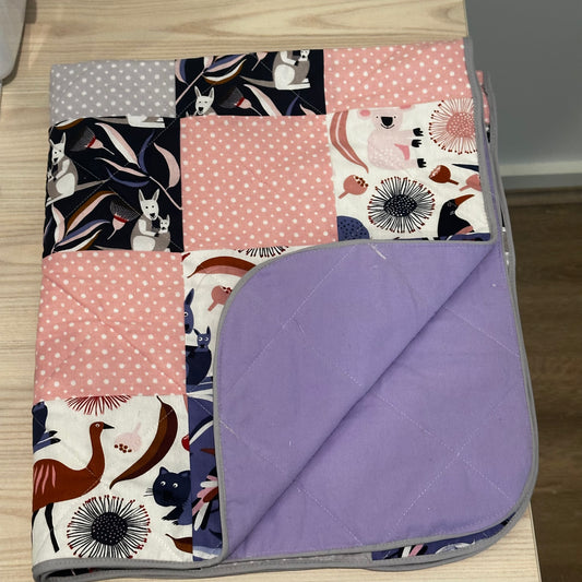 Patchwork baby quilt - purple floral